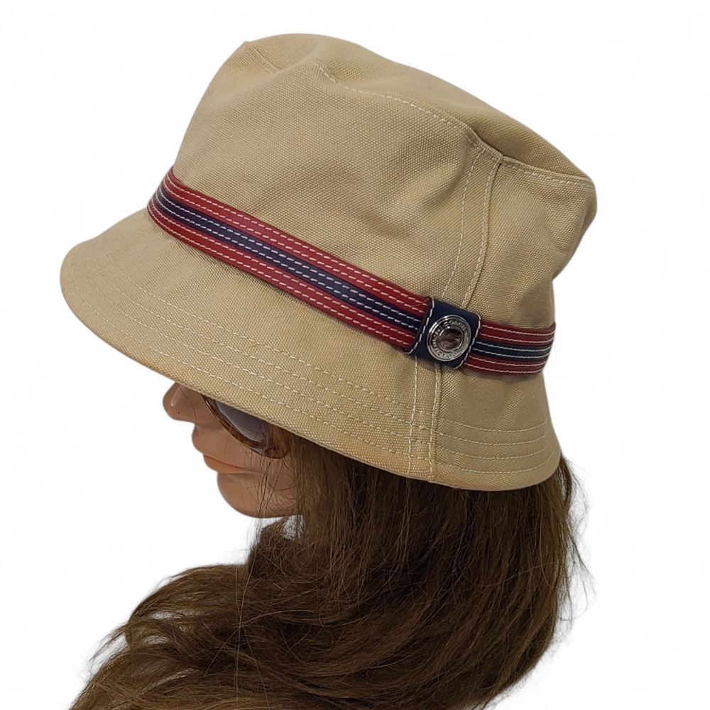COACH Vintage Twill Bucket Hat Tan with Red/Blue Leather band Size M/L - Picture 3 of 9